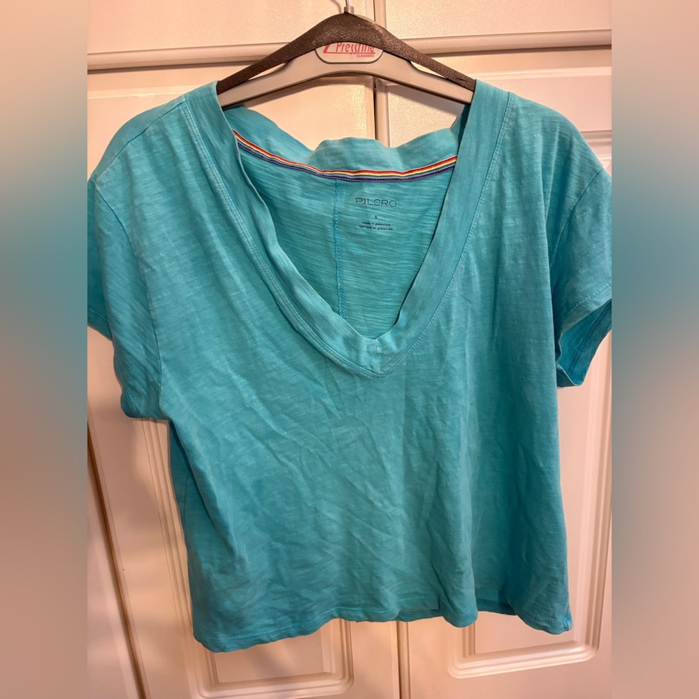 Pilcro Women's Aqua Short Sleeve Top